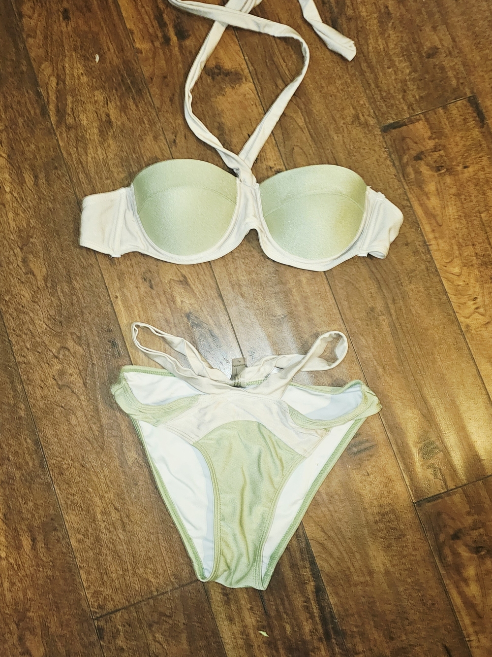 Light Sage Padded Bandeau Bikini Set with Removable Strap